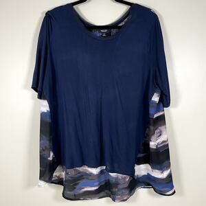 SIMPLY VERA VERA WANG Ladies Blue Abstract‎ Print Hi-Low 1/2 Sleeve Top XL